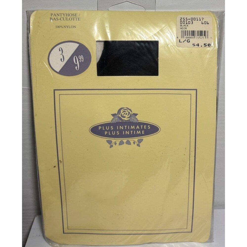 Plus Intimates Pantyhose L/G Black Womens 100% Nylon